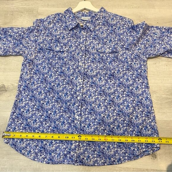 Vintage St. John’s Bay Cottagecore Blue Floral Print 3/4 Sleeve Collared Blouse - Picture 15 of 17